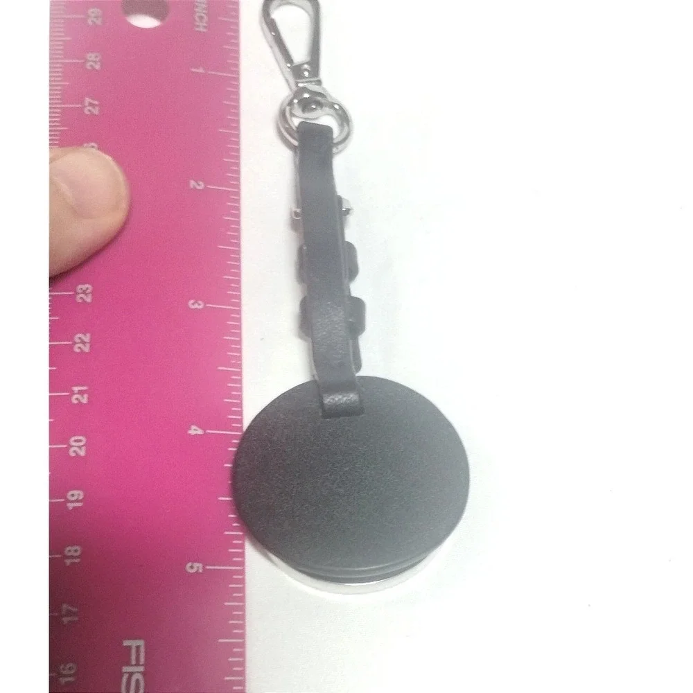 Michael Kors MK Circle Logo Leather Buckle Bag Charm Keychain Black Silver